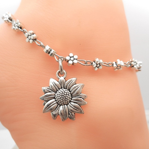 Silver Platedl Anklet Sunflower - Picture 1 of 4